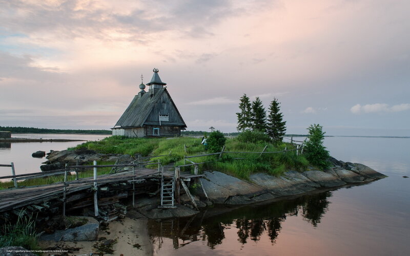 Wooden church on a lakeside island