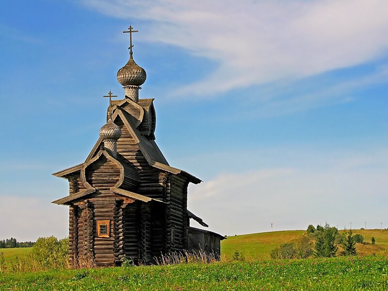 Wooden Church on Hill — Green, Serene, Afternoon