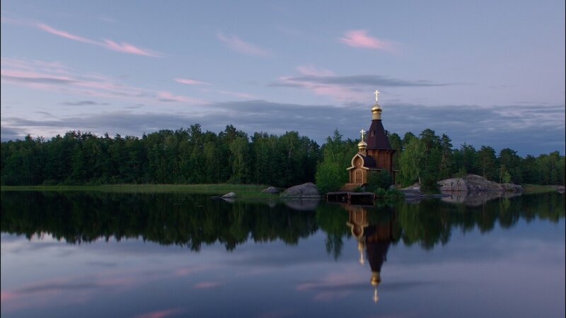 Wooden Church on Island — Blue