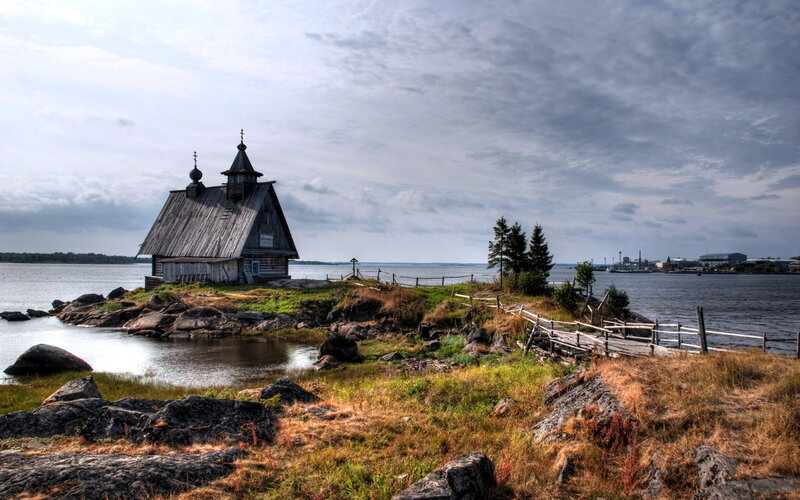 Wooden Church on Island — Gray