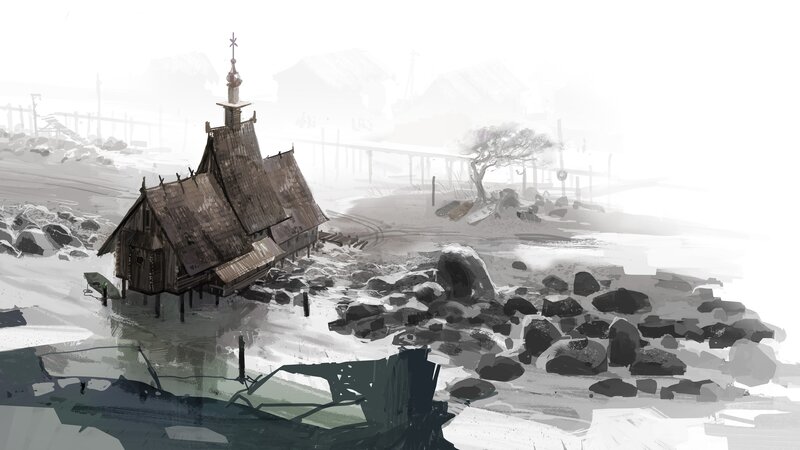 Wooden Church on Shore