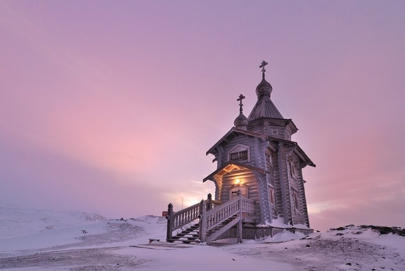 Wooden Church on Snow