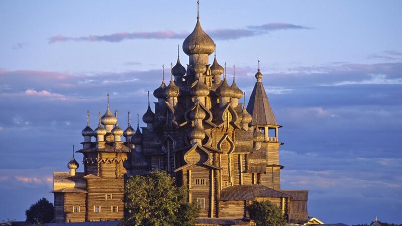 Wooden Church with Domes — Blue, Serene