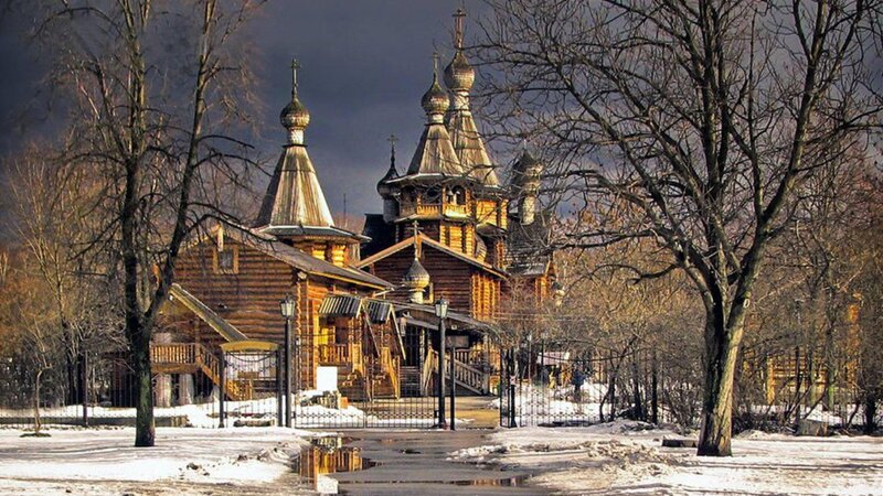 Wooden Church with Domes — Brown