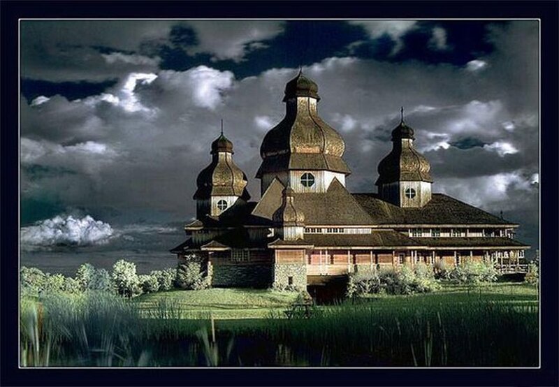 Wooden Church with Domes — Green, Dramatic