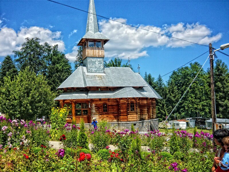 Wooden Church with Flowers