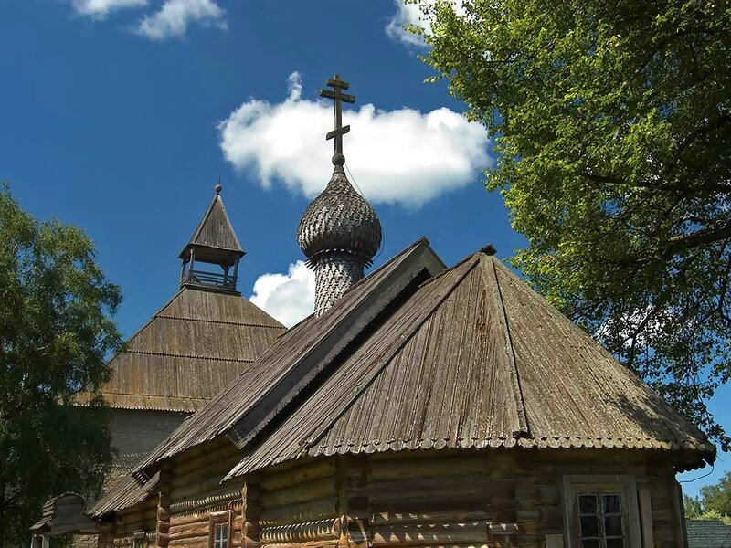 Wooden church with onion dome