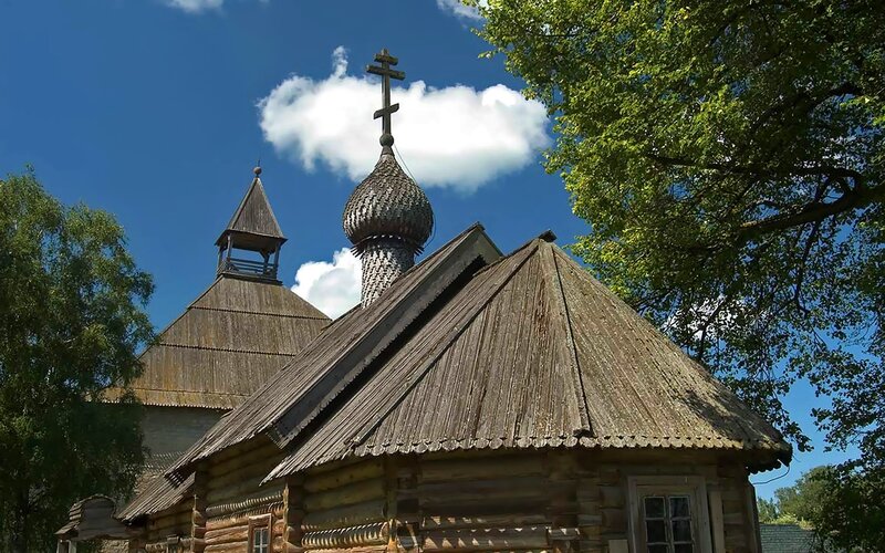 Wooden church with onion dome