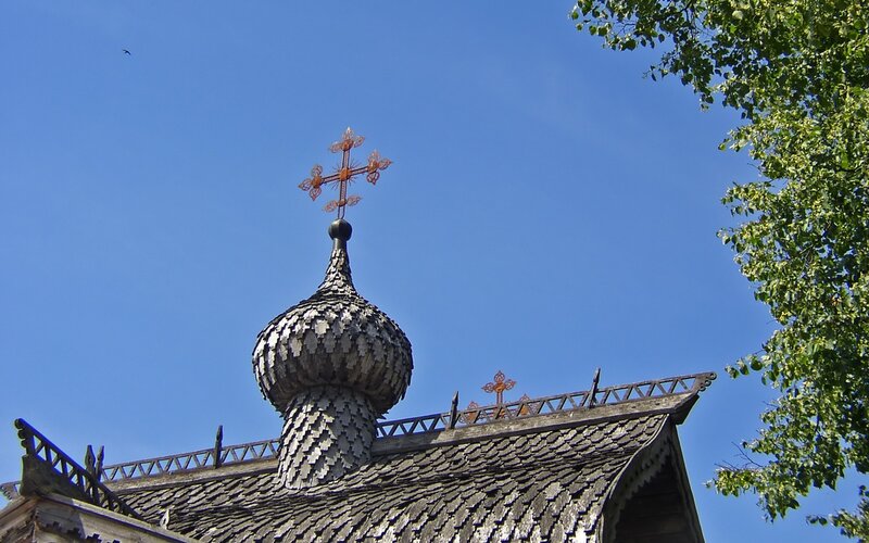 Wooden church with onion dome