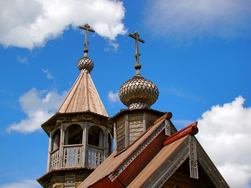 Wooden church with onion domes