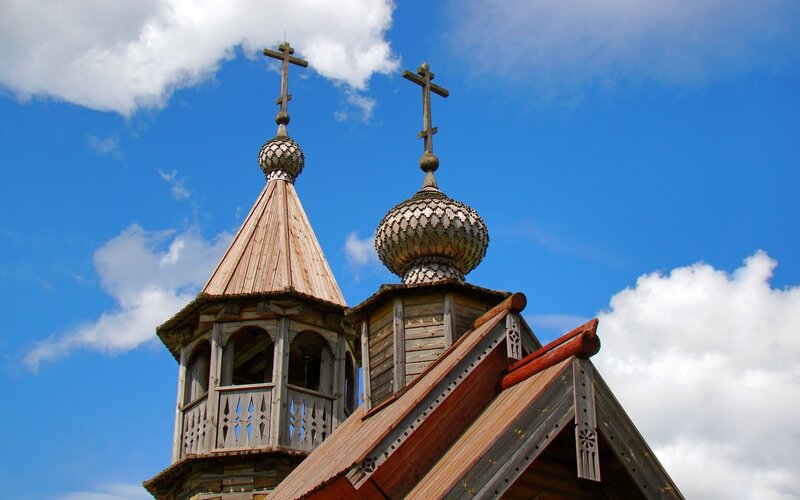 Wooden church with onion domes