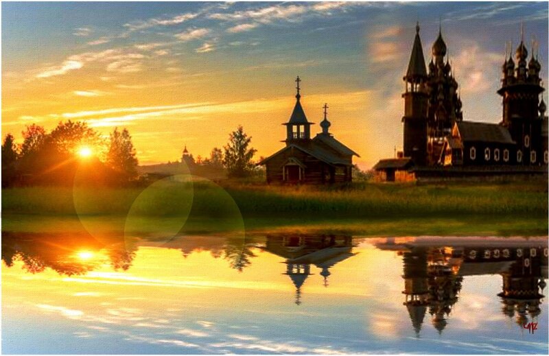 Wooden Churches at Sunset