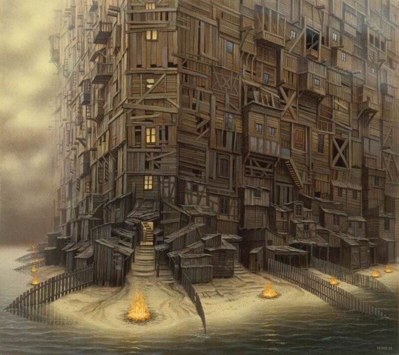 wooden city on water