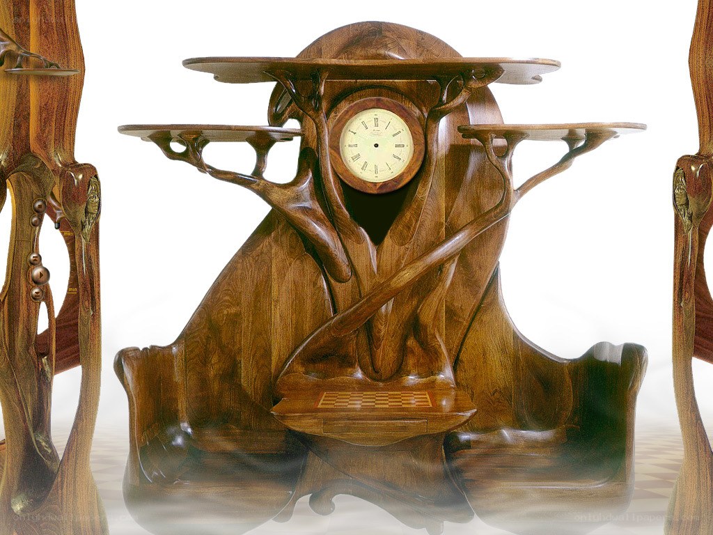 wooden clock sculpture