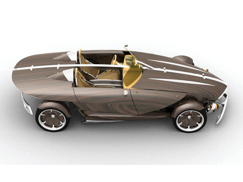 Wooden Concept Car — Brown, Modern, 3d Render, Seats