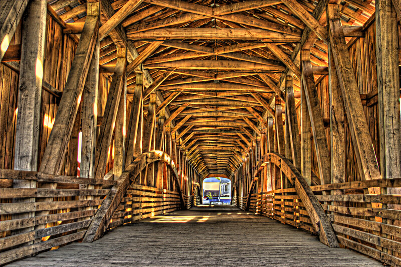 Wooden Covered Bridge Interior — Brown