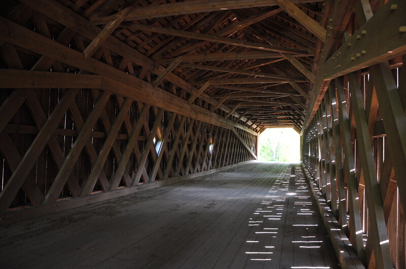 Wooden covered bridge interior