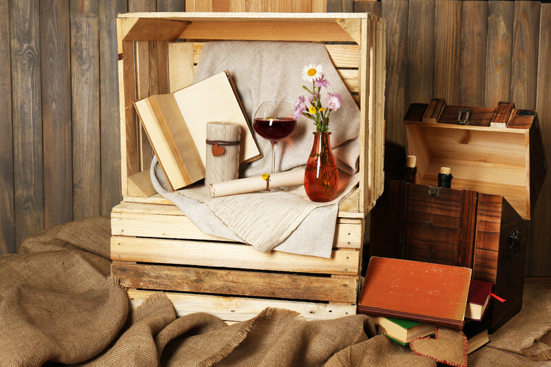 Wooden Crate with Books