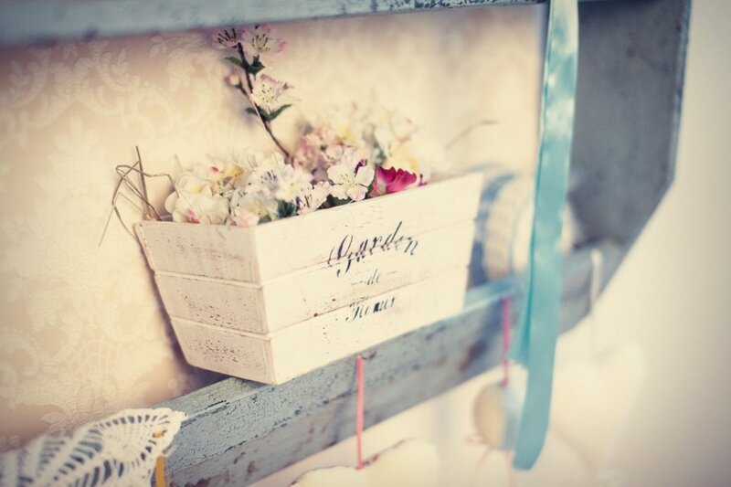 Wooden Crate with Flowers — White