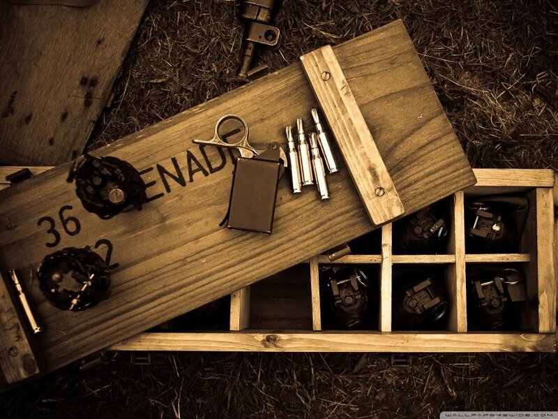 Wooden Crate with Grenades — Brown, Dramatic, Photograph