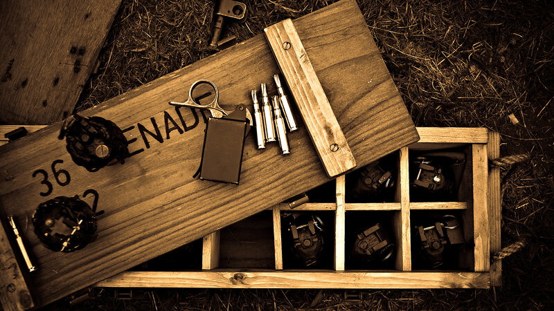 Wooden Crate with Grenades — Brown