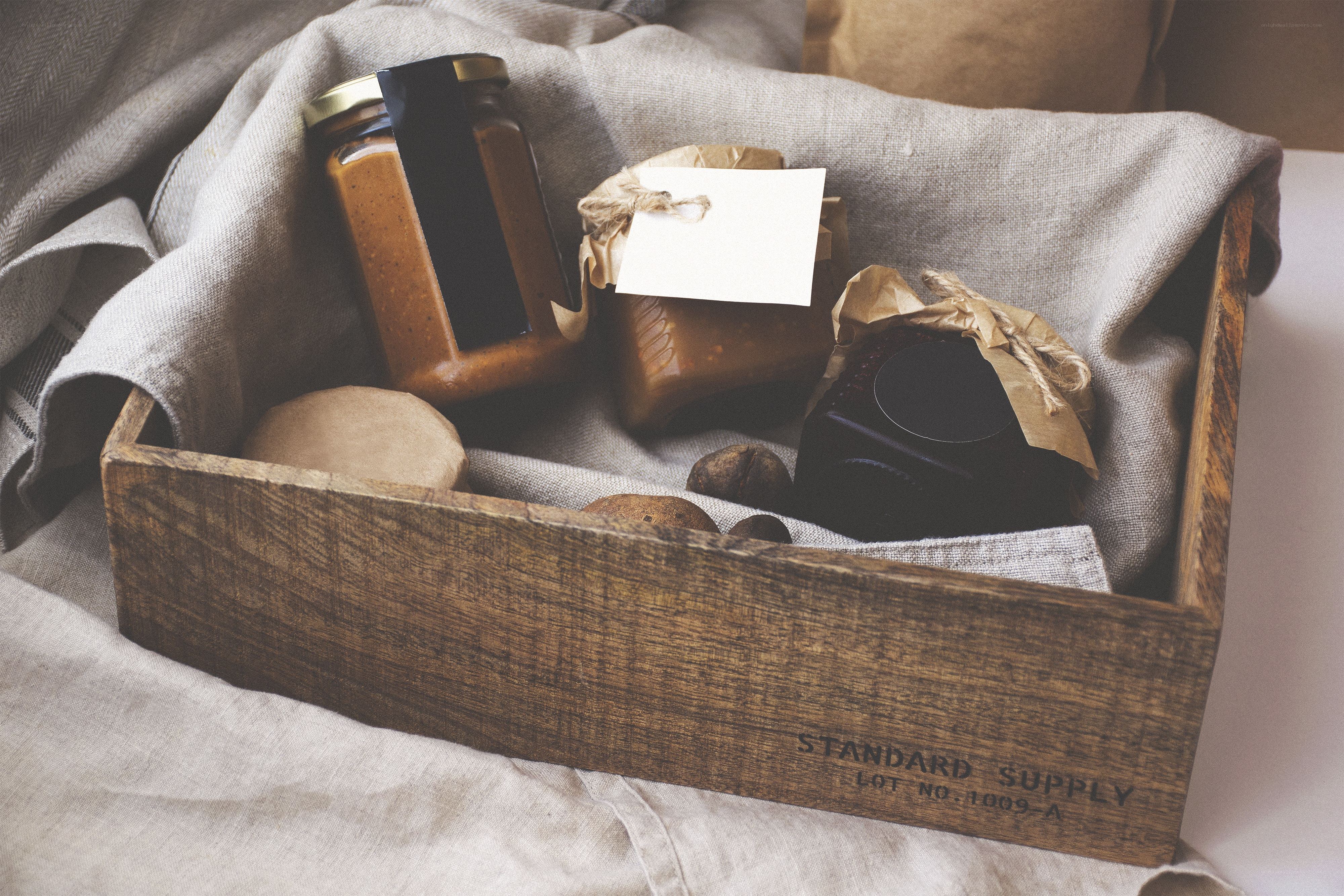 Wooden crate with preserves