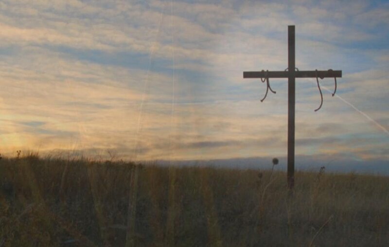 Wooden Cross in Field — Blue