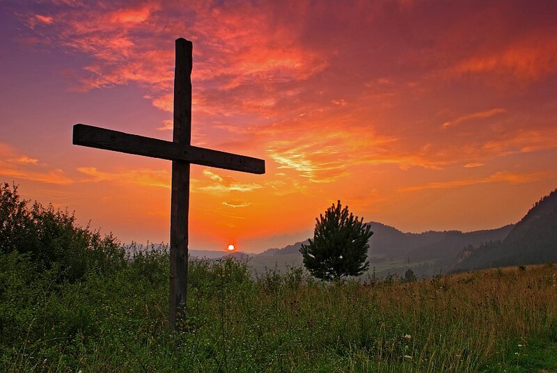 Wooden Cross in Field — Orange