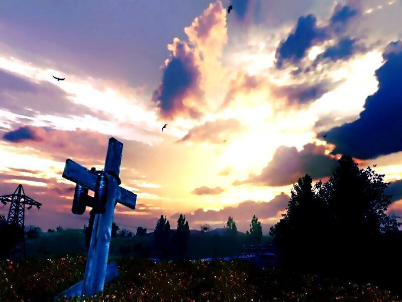 Wooden Cross in Field — Purple