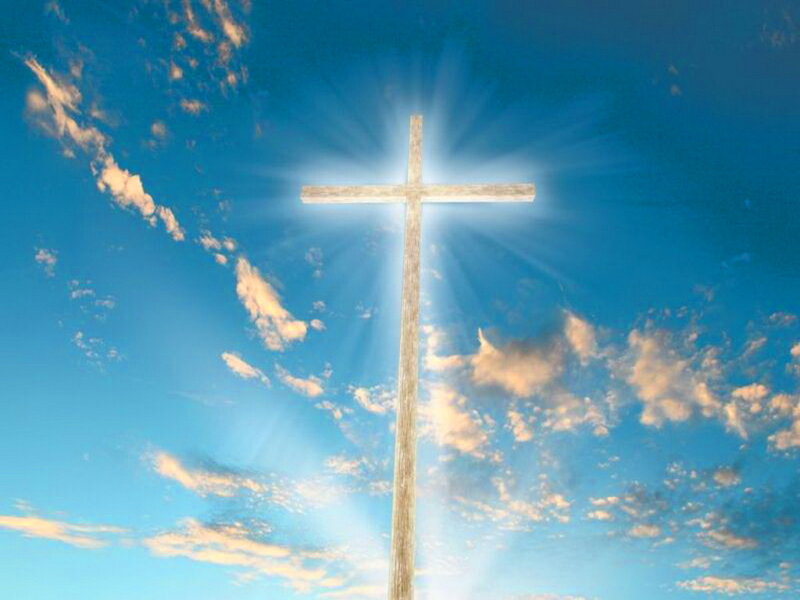 Wooden Cross in Sky — Blue
