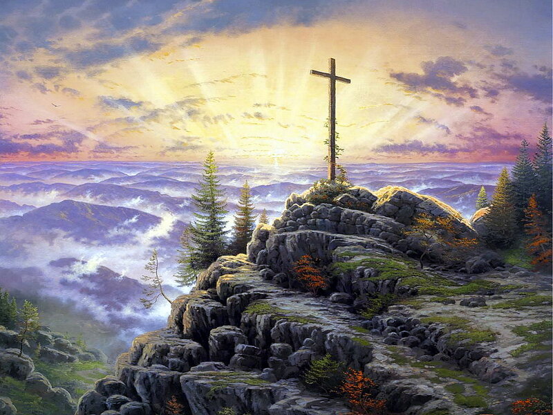 Wooden Cross on Mountain — Purple