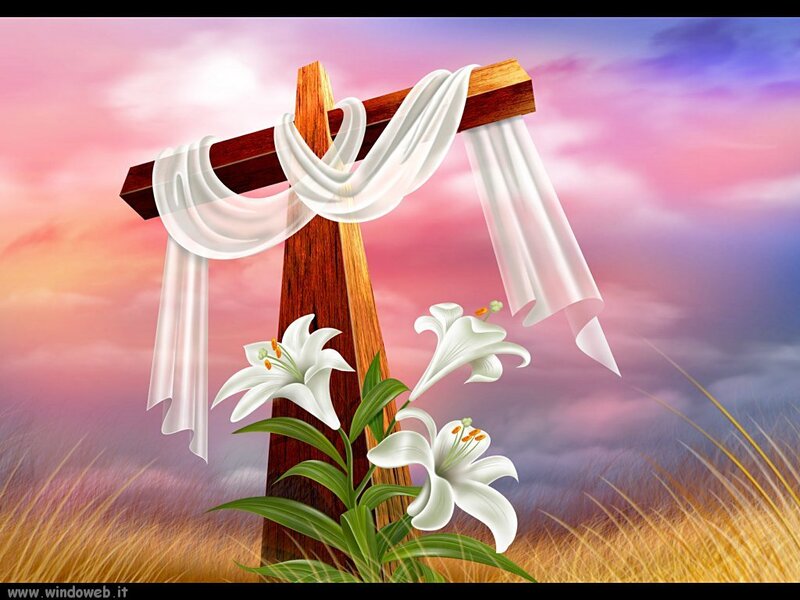 Wooden Cross with Lilies — Pink