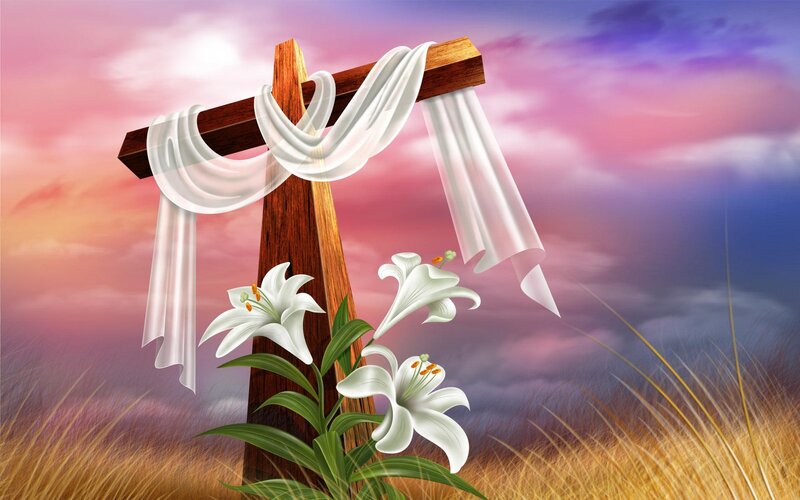 Wooden Cross with Lilies — Purple
