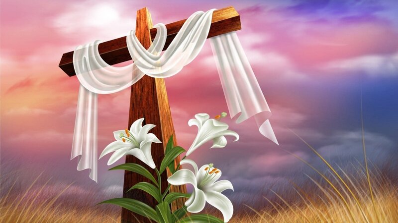 Wooden Cross with Lilies