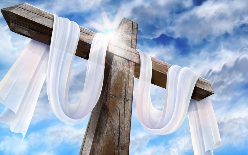 Wooden Cross with White Cloth — Blue