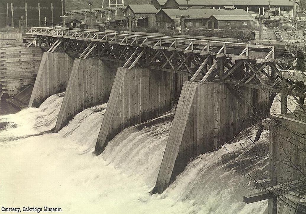 Wooden dam with water flow
