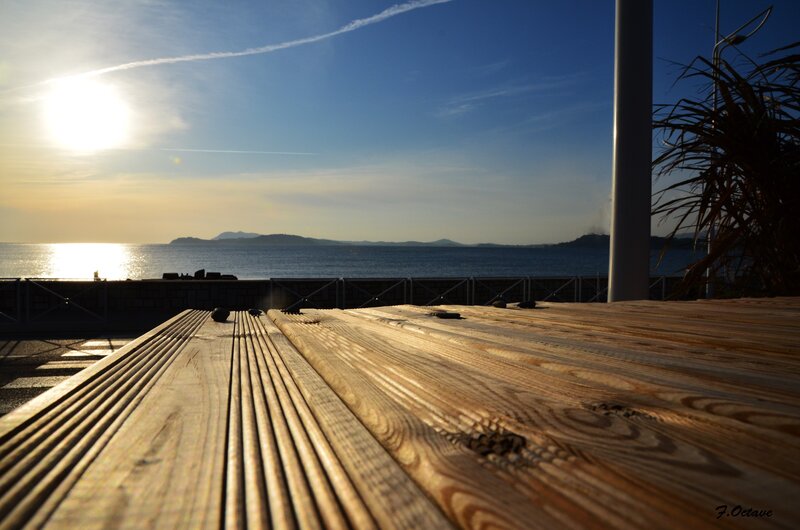 Wooden deck overlooking the sea