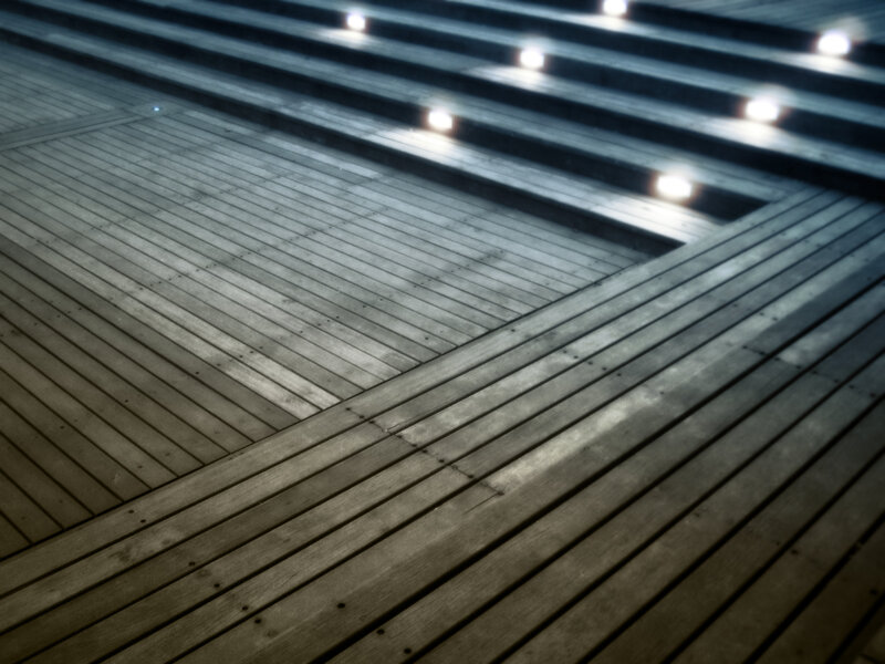 wooden deck with embedded lights