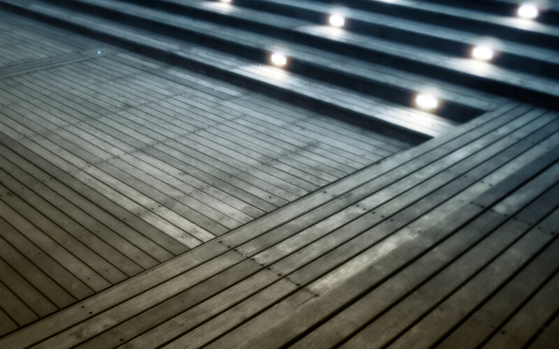 Wooden deck with embedded lights
