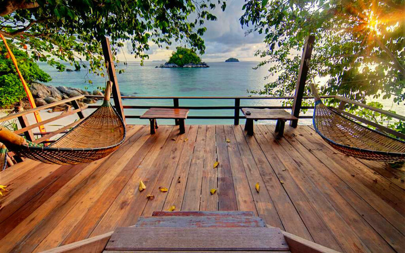 Wooden Deck with Hammocks