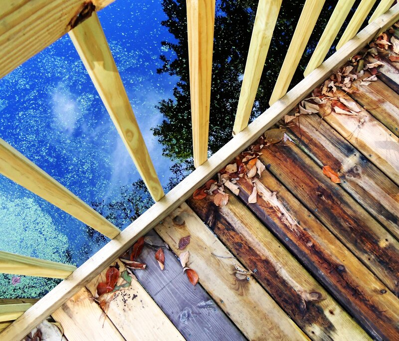 Wooden Deck with Leaves