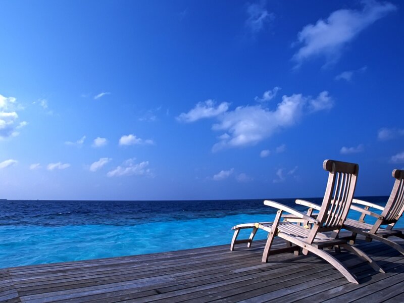 Wooden Deck with Lounge Chairs — Blue