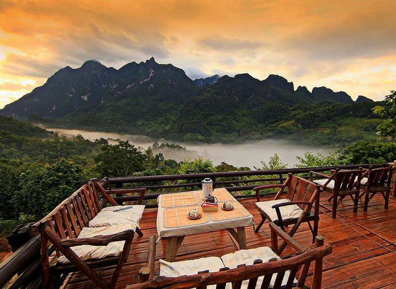 Wooden Deck with Mountain View — Brown