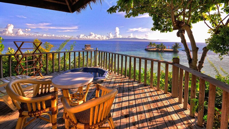 Wooden Deck with Ocean View — Blue, Serene