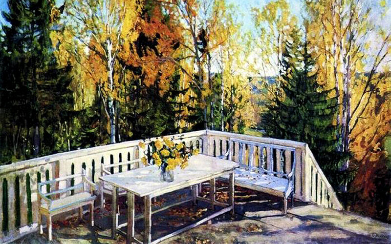 Wooden Deck with Table — Yellow