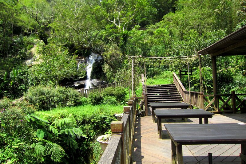 Wooden Deck with Waterfall