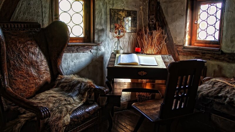 Wooden Desk in Attic Room — Brown