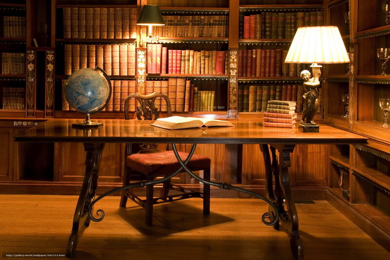 wooden desk in library