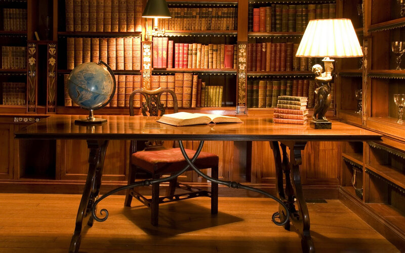 Wooden Desk in Library — Brown, Academic