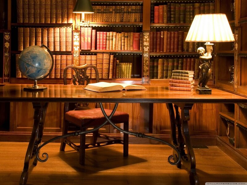 Wooden Desk in Library — Brown, Quiet